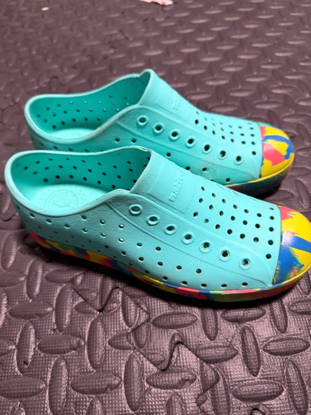 Native Kids Shoes- Turquoise Slip-On Water Shoes with Multicolor Accents